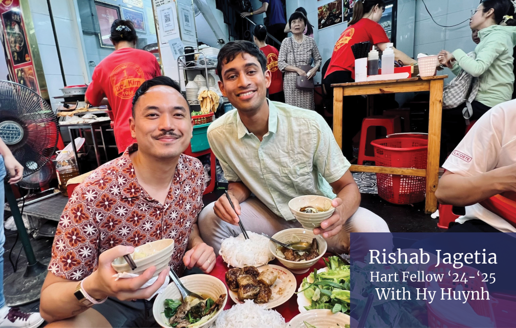 Rishab and Hy are eating in a restaurant in Hanoi Vietnam